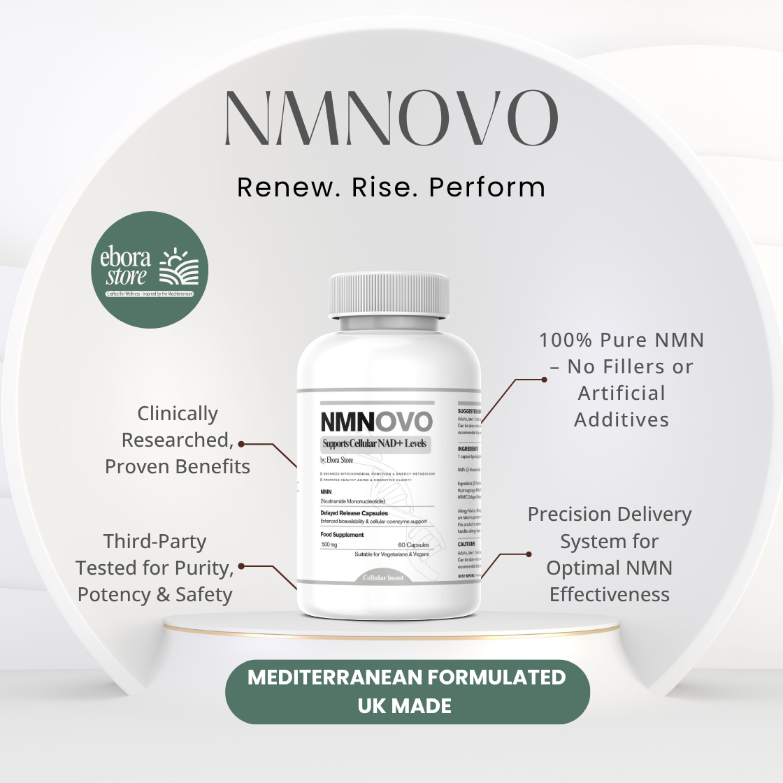 NMNOVO | NAD+ Booster by Ebora Store | Delayed-Release | 60 Capsules (2-Month Supply) | Clinically Researched NAD⁺ Support • Third-Party Tested • Pure Formula