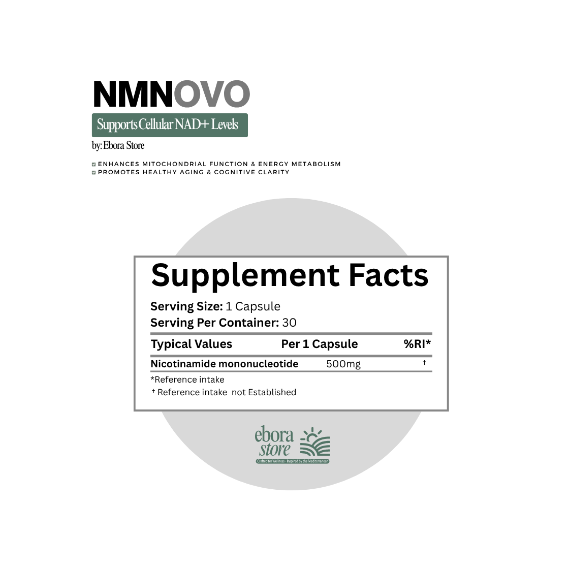 NMNOVO | NAD+ Booster by Ebora Store | Delayed-Release | 60 Capsules (2-Month Supply) | Clinically Researched NAD⁺ Support • Third-Party Tested • Pure Formula